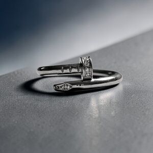 Silver Nail-Style Wrap Ring with Clear Stones